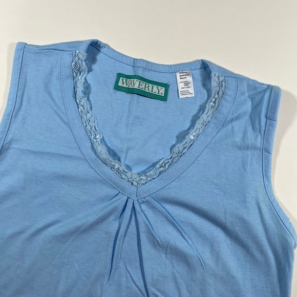 Waverly Tops - Waverly Womens Light Blue Lace Trim V-Neck Sleeveless Cotton Top‎ Medium 2926